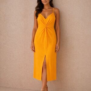 Bar III Mustard Twist-Front Spaghetti-Strap Midi Dress